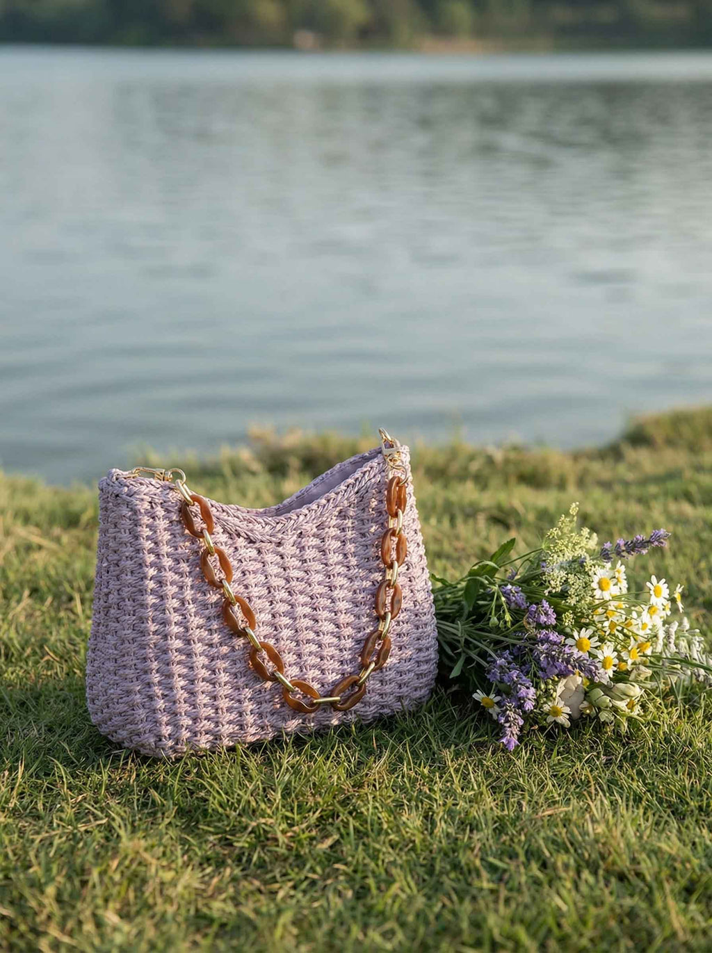 Colorful Woven Straw Shoulder Bag
