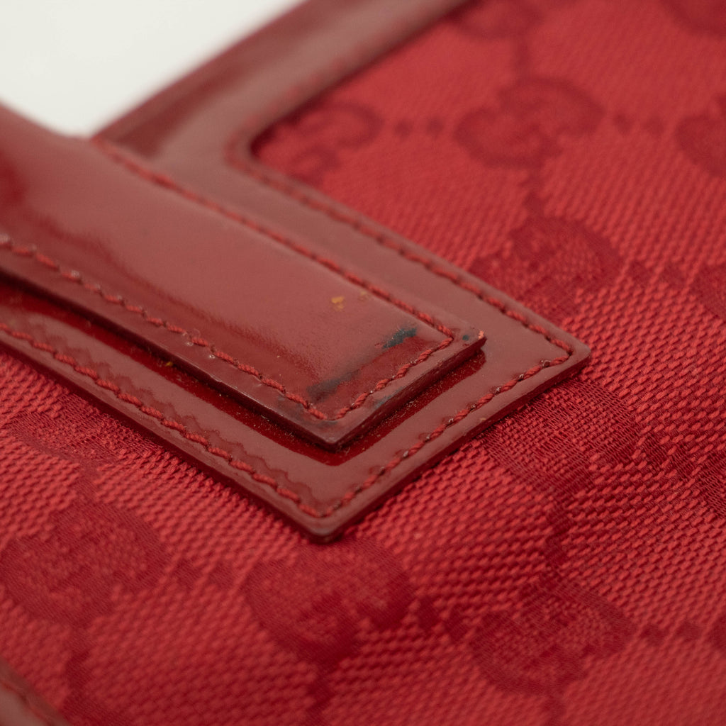 Gucci GG Canvas Red Patent Trimmed Square Tote Bag #3434