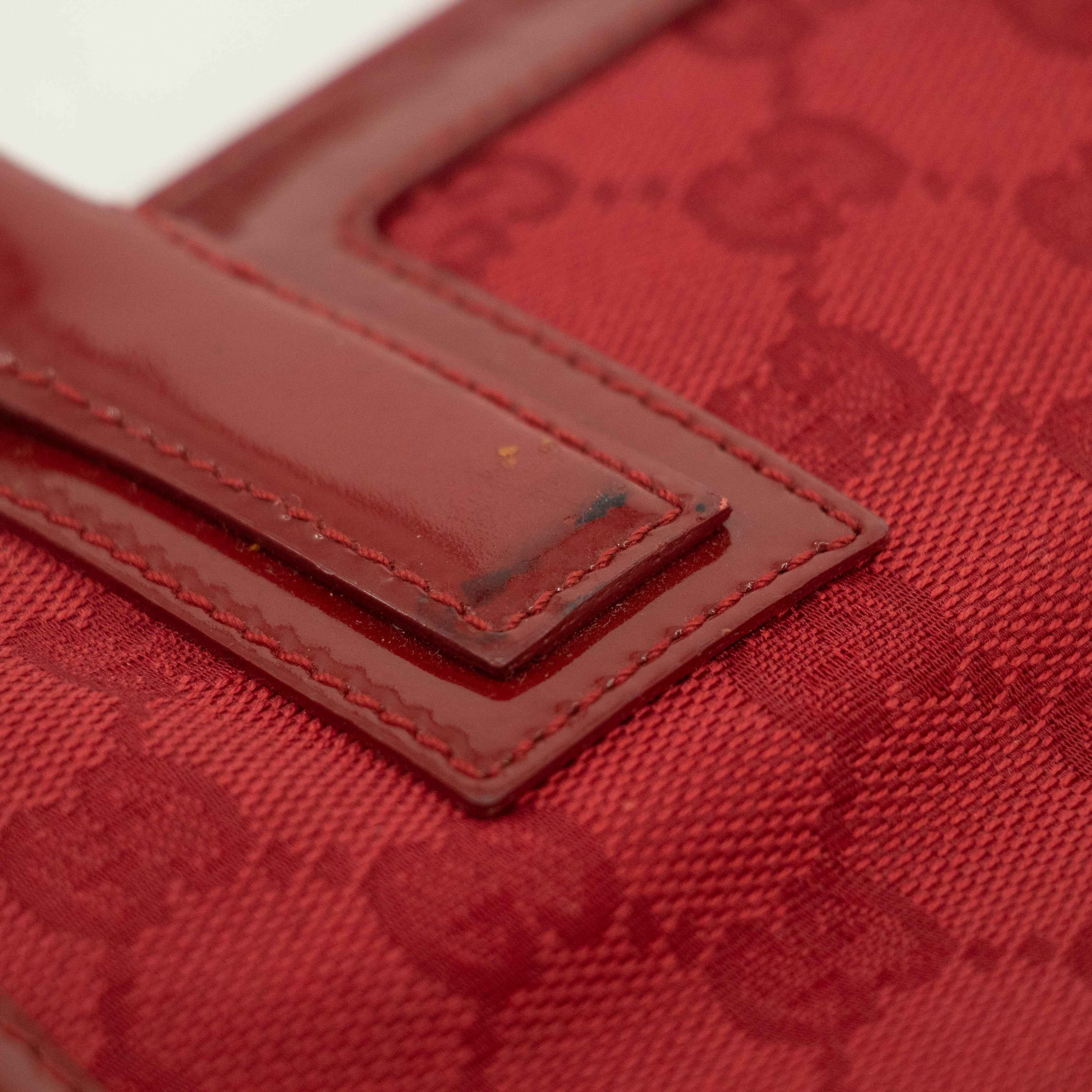 Gucci GG Canvas Red Patent Trimmed Square Tote Bag #3434