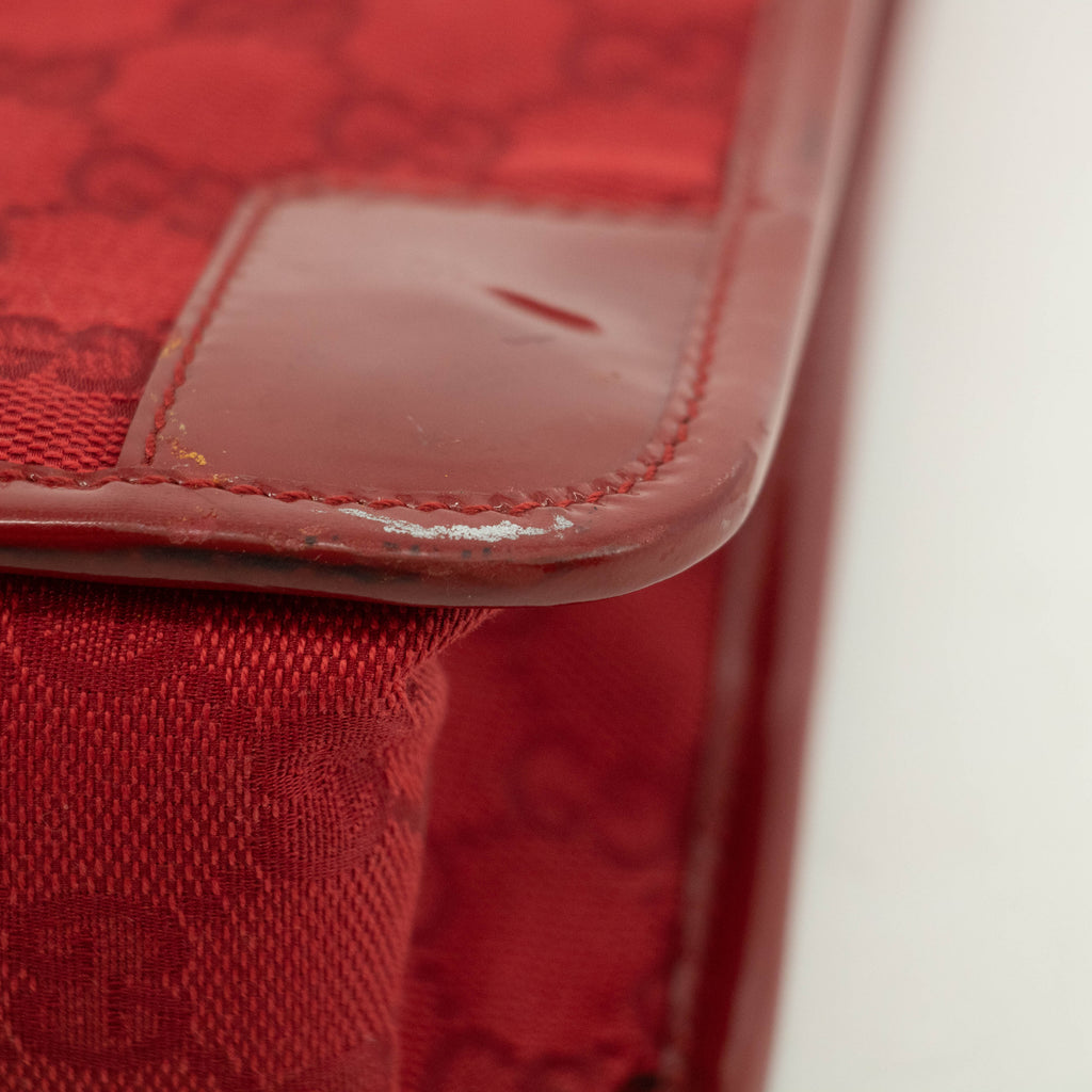 Gucci GG Canvas Red Patent Trimmed Square Tote Bag #3434