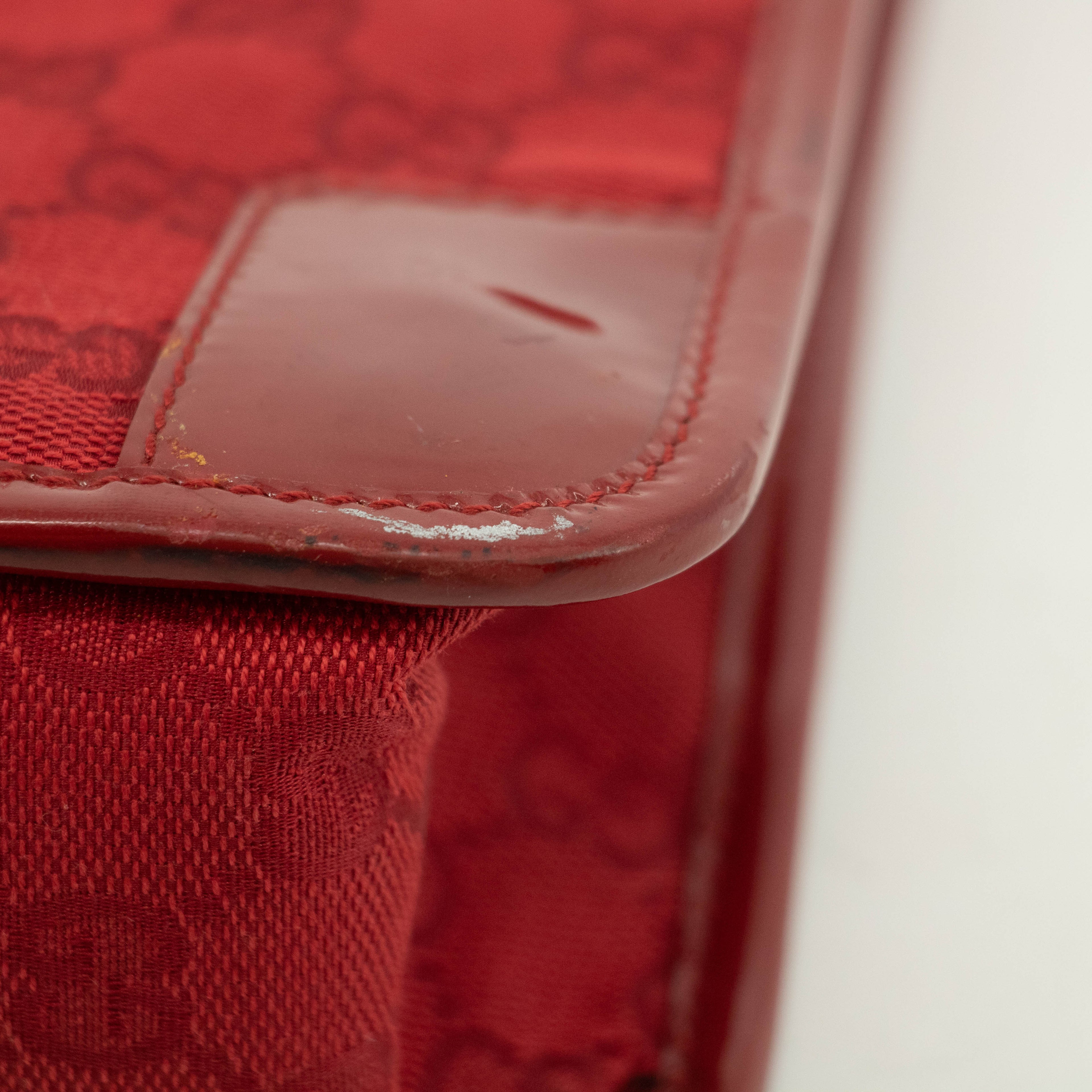 Gucci GG Canvas Red Patent Trimmed Square Tote Bag #3434