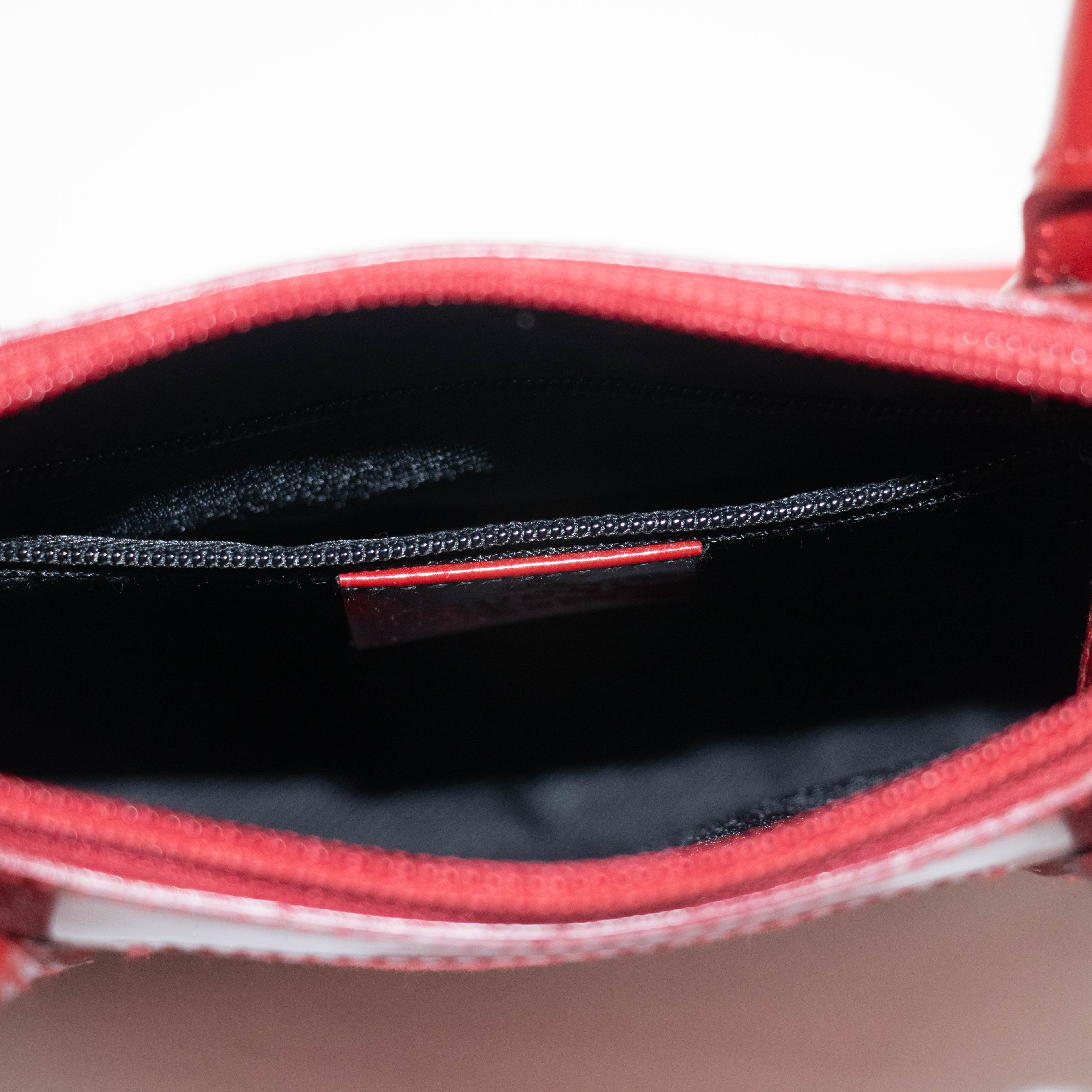 Gucci GG Canvas Red Patent Trimmed Square Tote Bag #3434