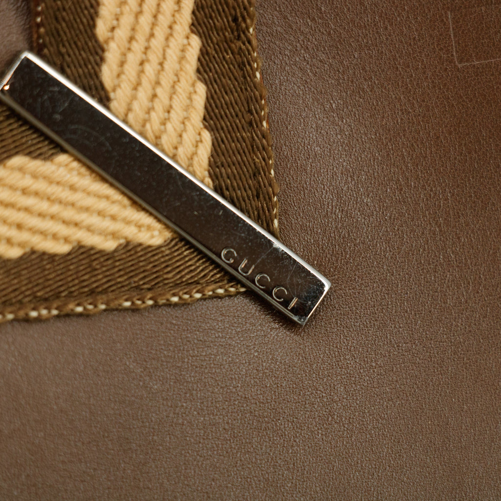 Gucci Brown Leather Web Tote Bag #3550