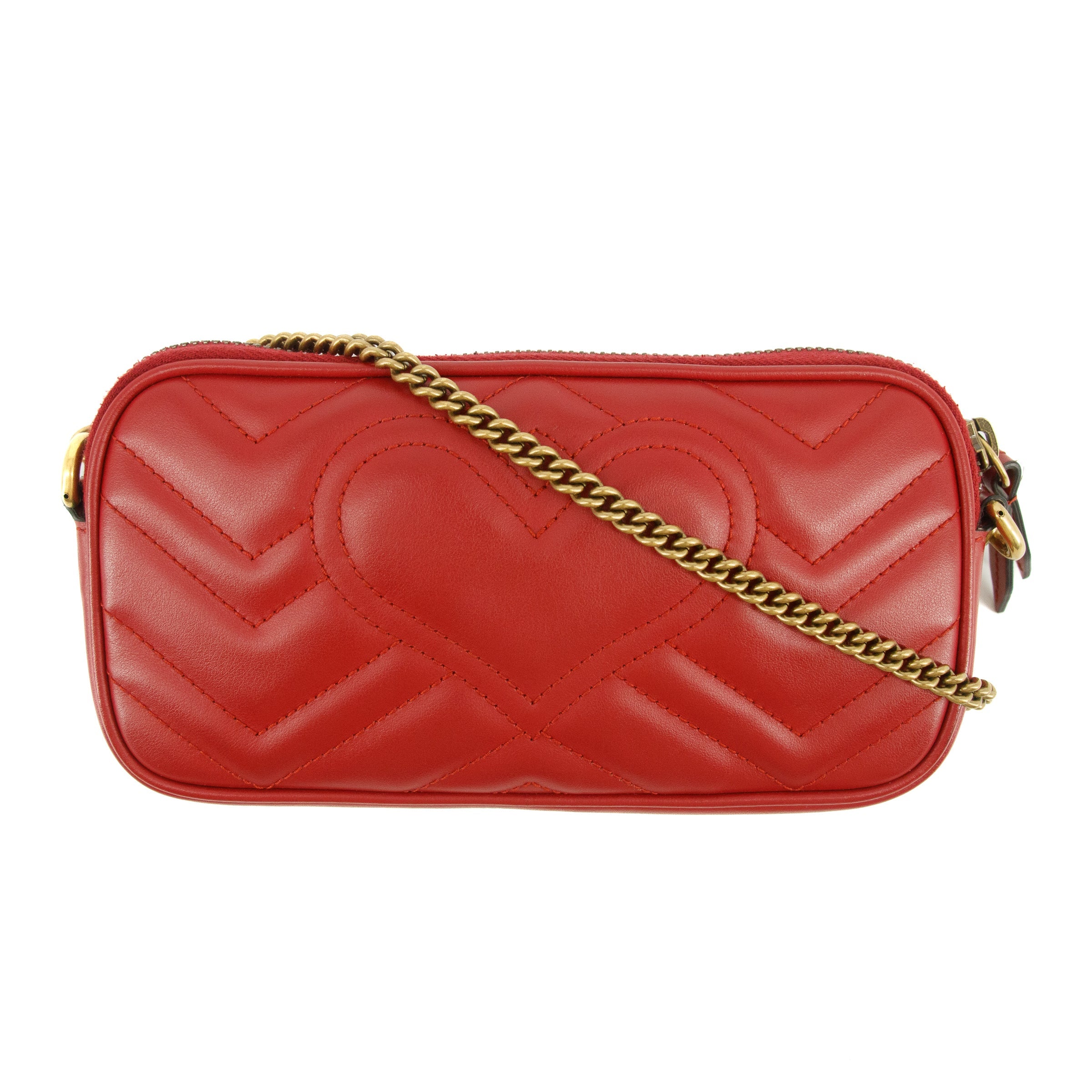Gucci GG Marmont Red Leather Mini Zip Chain Bag #5277