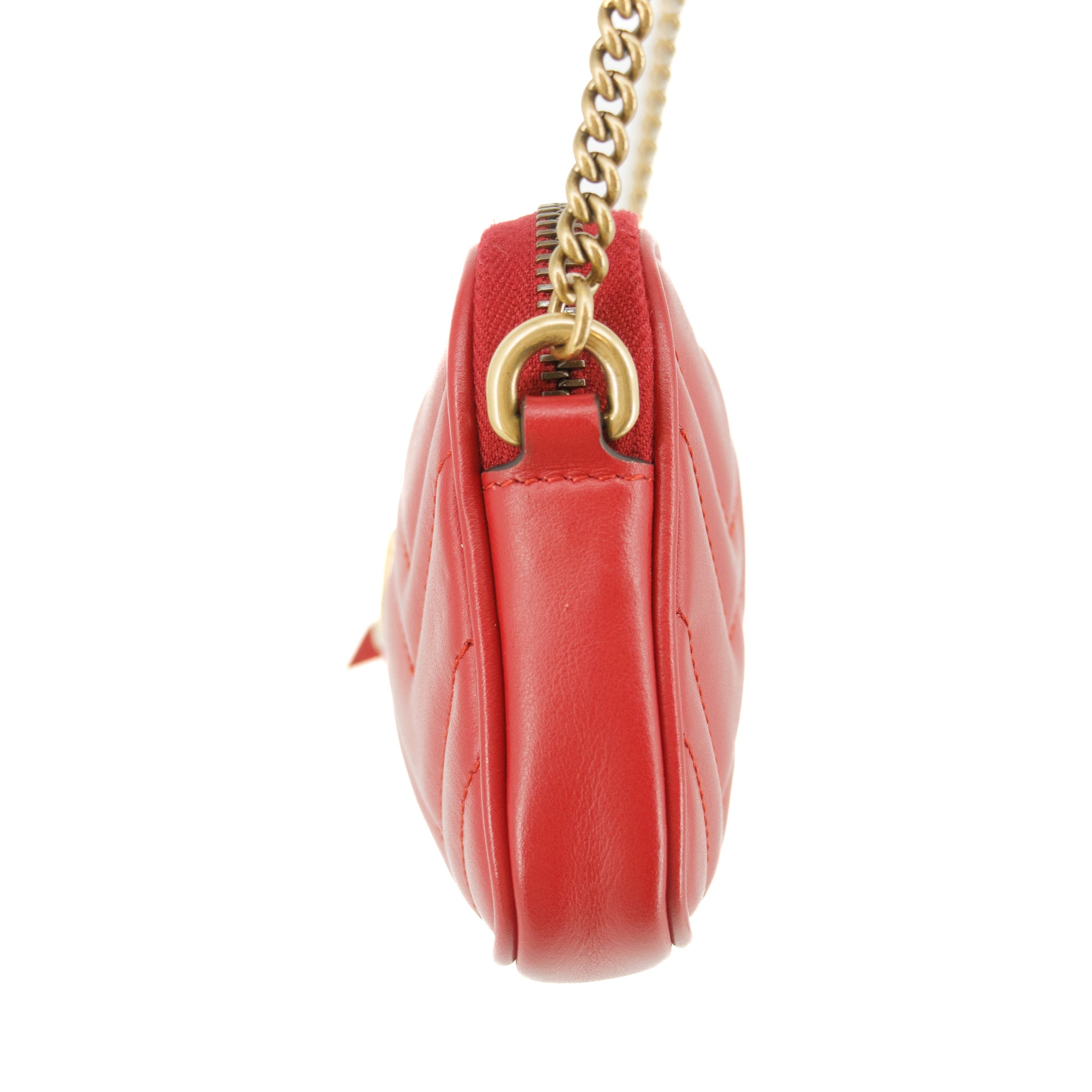 Gucci GG Marmont Red Leather Mini Zip Chain Bag #5277