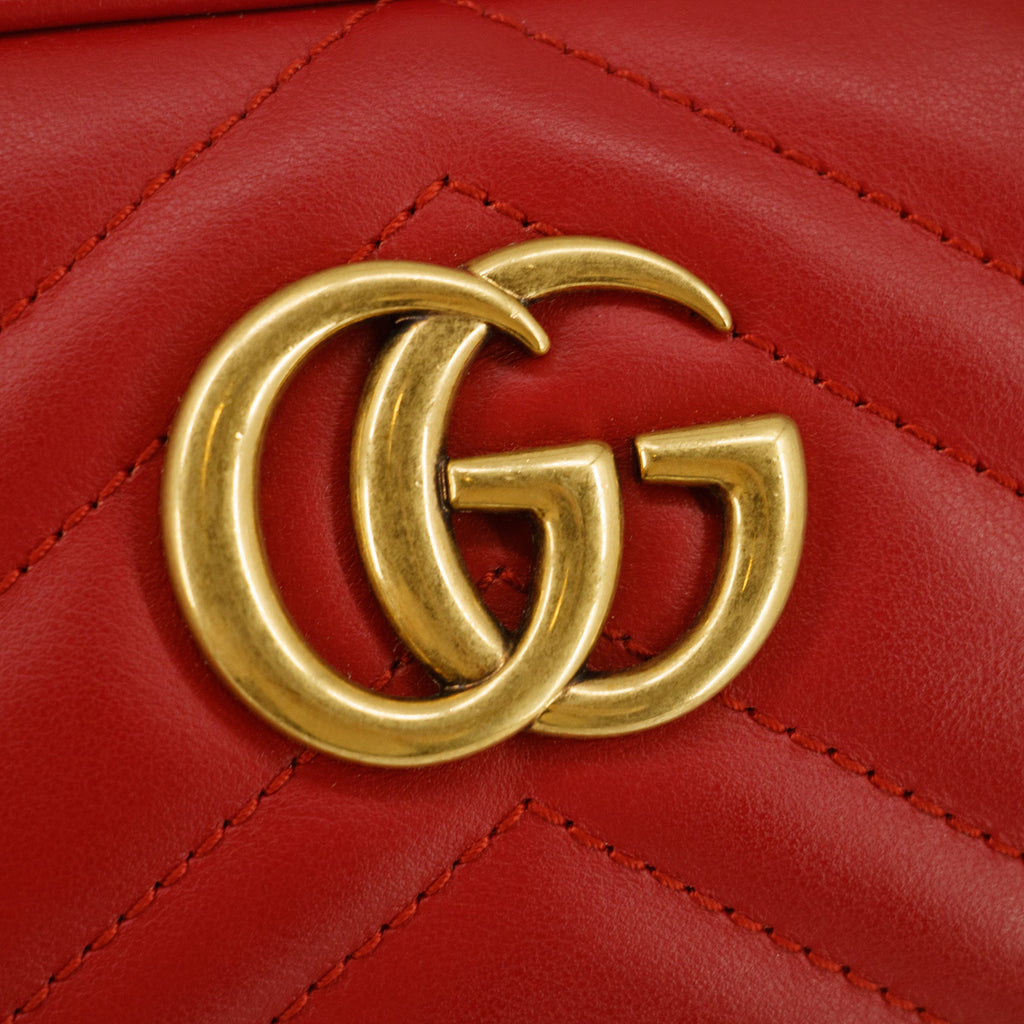 Gucci GG Marmont Red Leather Mini Zip Chain Bag #5277