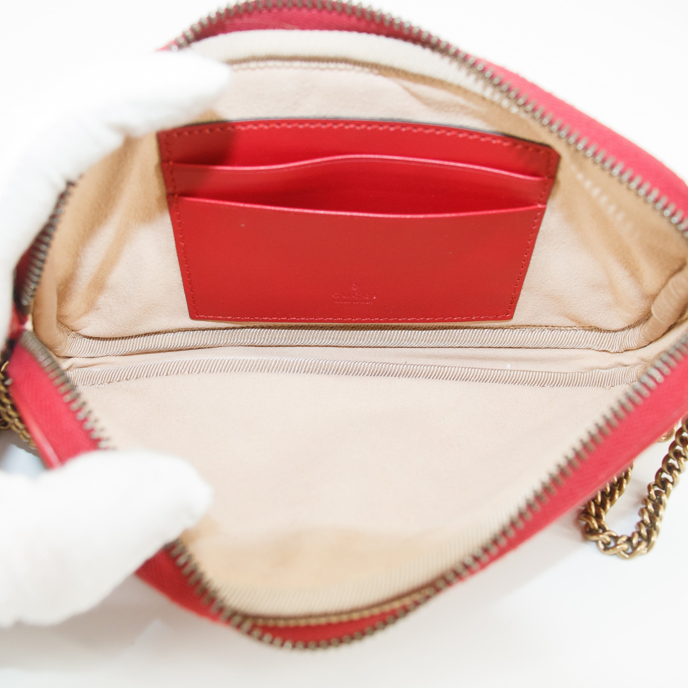 Gucci GG Marmont Red Leather Mini Zip Chain Bag #5277