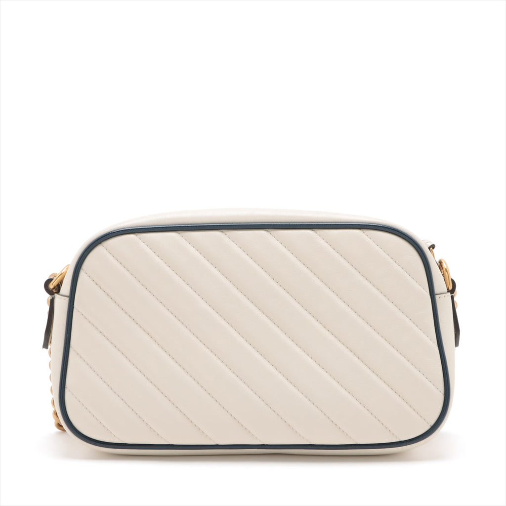 Gucci GG Marmont Small Diagonal Leather Chain Crossbody Bag White #2508