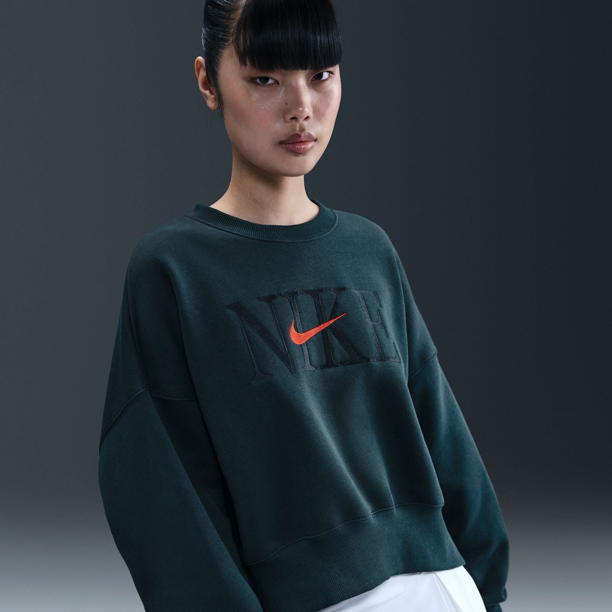 Nike Womens Phoenix Fleece Cropped Crewneck - Armory Navy