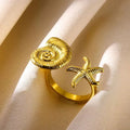 Stainless Steel Flower Open Rings For Women Trend Wedding Heart Jewelry Gold Color Geometric Hollow Ring Daily Accessories Gift