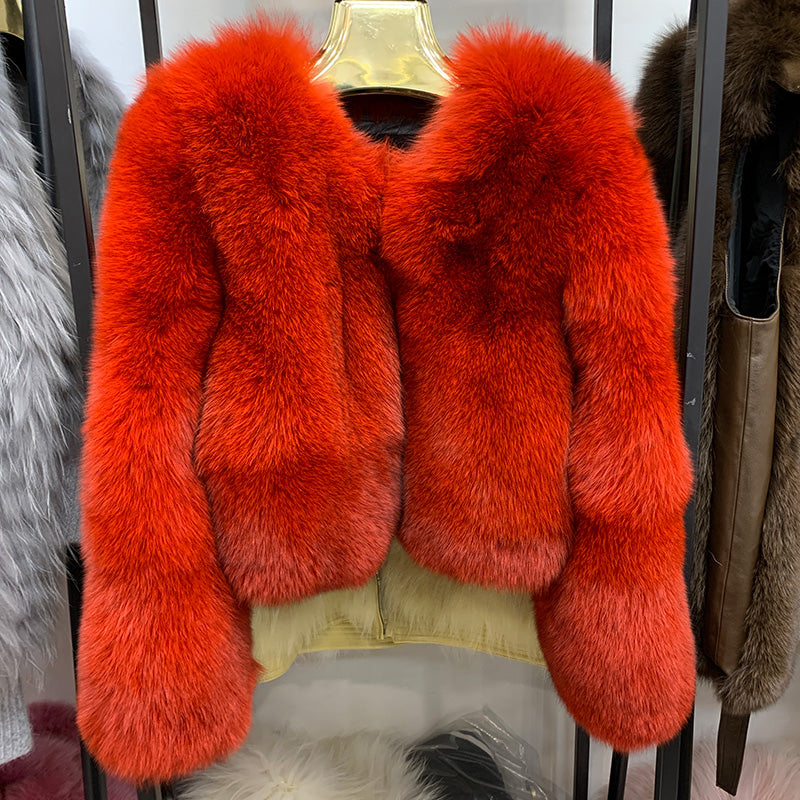 Bomber Jacket Fox Fur Coat Women's