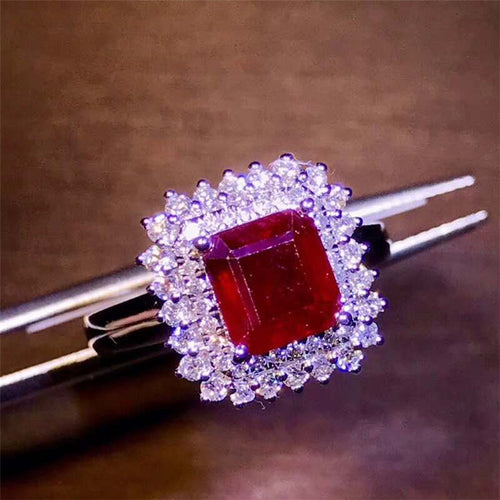 1.9ct Natural Ruby Ring Pigeon Blood Red 18k Gold Wedding Rings Women's