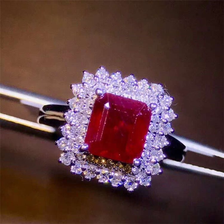 1.9ct Natural Ruby Ring Pigeon Blood Red 18k Gold Wedding Rings Women's