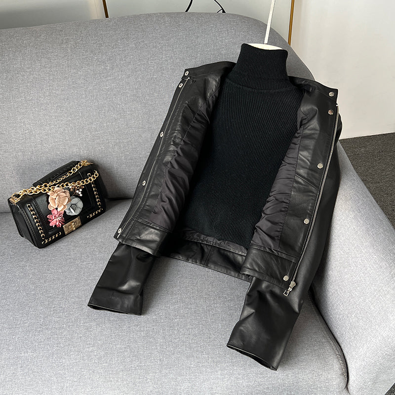 Black Sheepskin Leather Jacket Women's