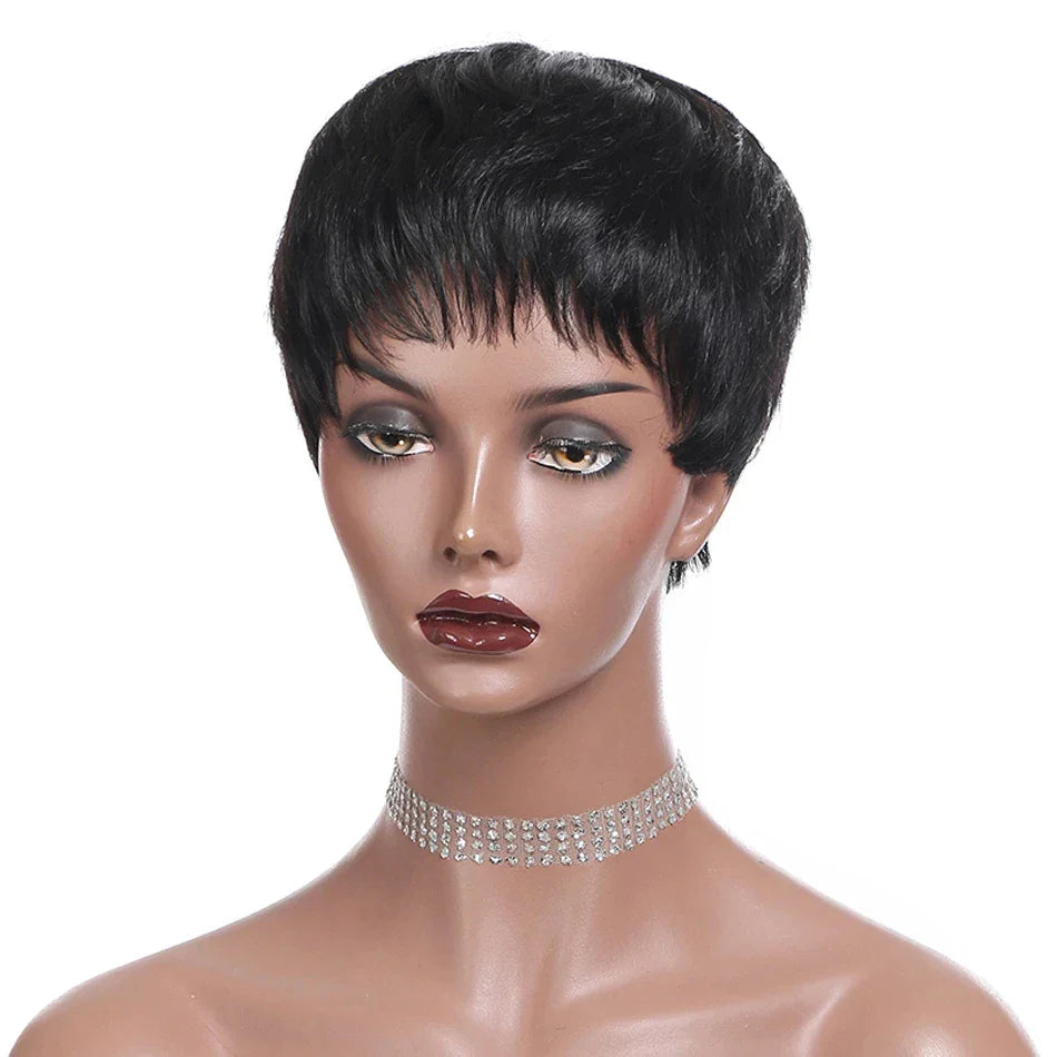 Short Pixie Cut Bob Human Hair Wig | Straight Remy Hair | Ready-to-Wear Machine Made