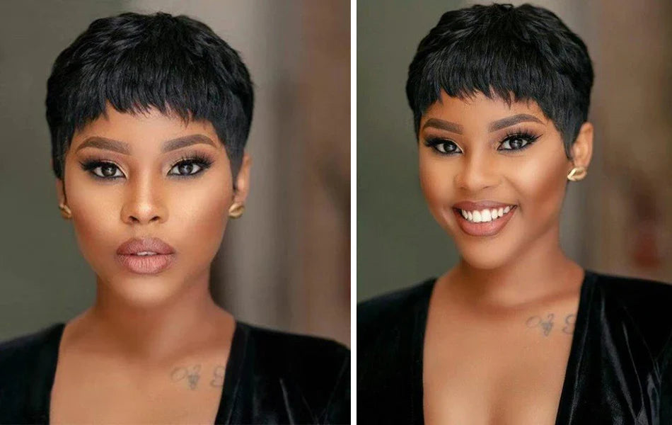 Short Pixie Cut Bob Human Hair Wig | Straight Remy Hair | Ready-to-Wear Machine Made