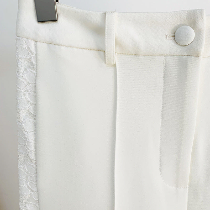 White Lace Blazer Eide Leg Pants Suits Women's lady formall office
