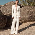 White Lace Blazer Eide Leg Pants Suits Women's lady formall office
