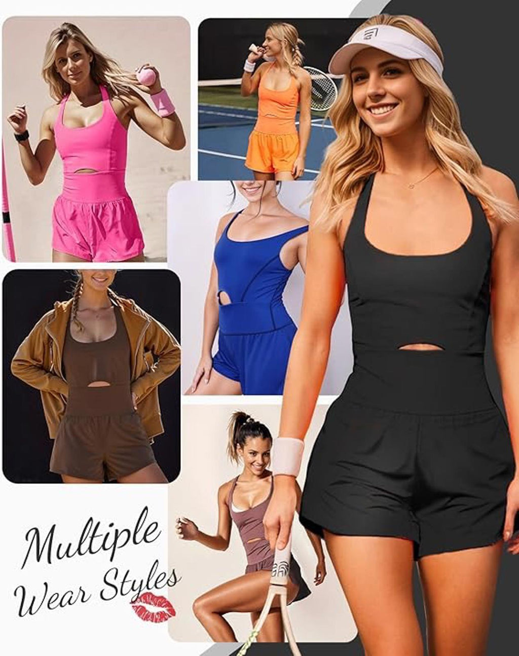 Wenlia Women's Workout Romper Black Built-In Bra & Shorts- Sz LARGE