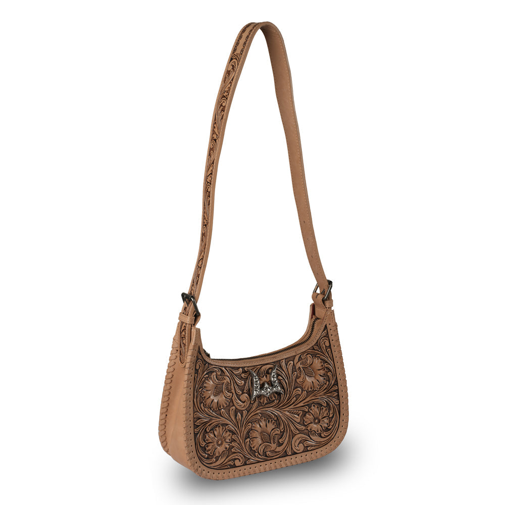 Handtooled Dannia Large Purse - Saddle Brown