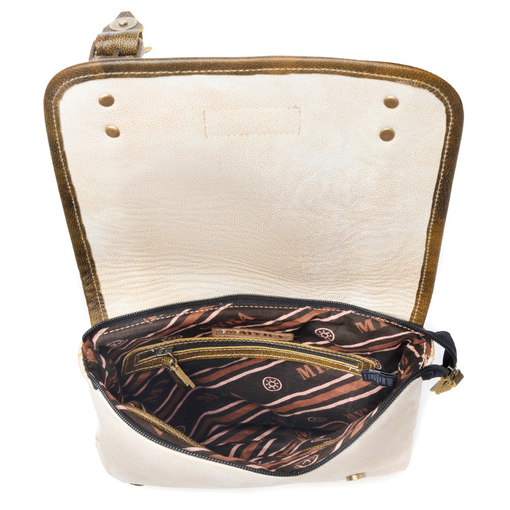 Myra Boss Hide Western Concealed Carry Bag for Women in creme with leather detail