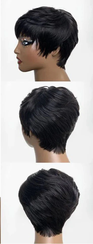 Rebecca Burgundy Red & Blonde Pixie Bob Wig | Short Straight Glueless Human Hair with Bangs