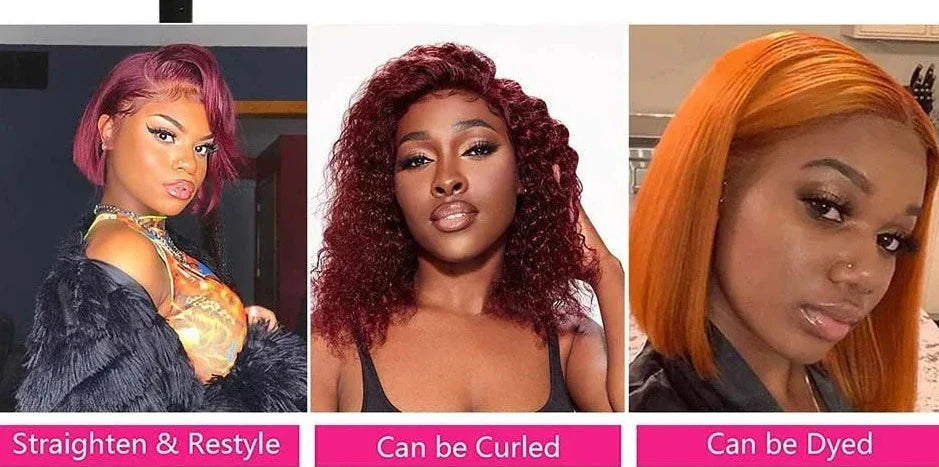 Bob Wigs Lace Front Human Hair Wigs 13x4 Burgundy Straight