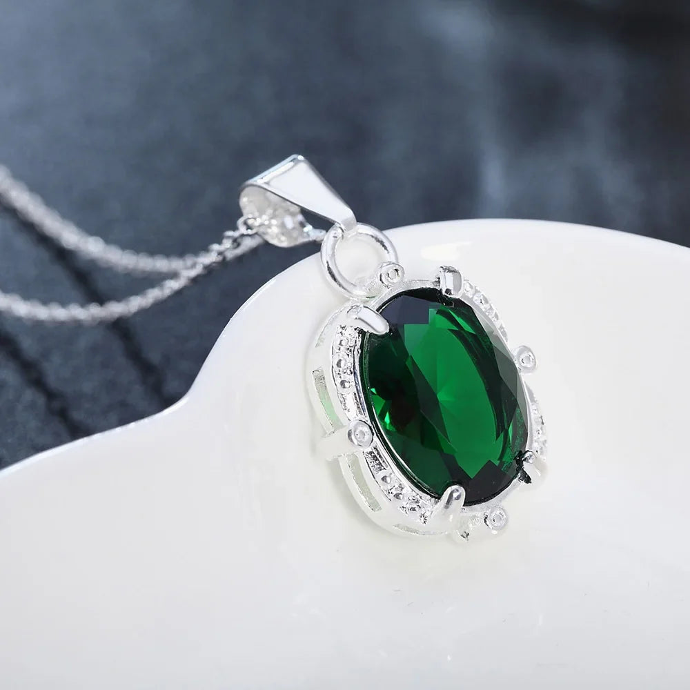 925 Sterling Silver Green Zircon Pendants Necklaces For Women Ladies Luxury Jewelry Accessories Gifts  Jewellery Money 925