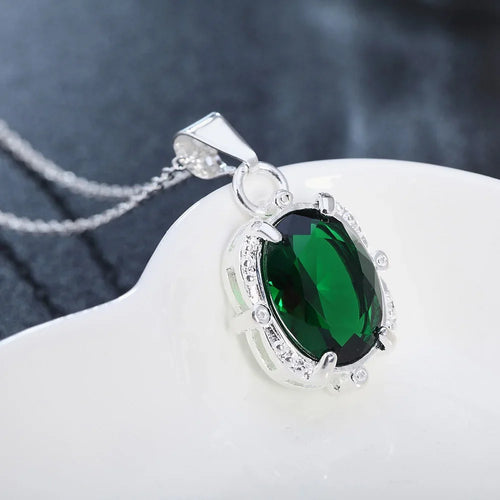 925 Sterling Silver Green Zircon Pendants Necklaces For Women Ladies Luxury Jewelry Accessories Gifts  Jewellery Money 925
