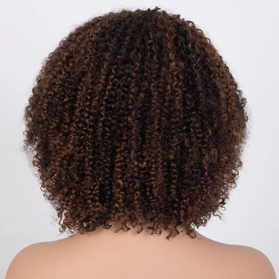 Ombre Highlight Afro Kinky Curly Human Hair Bob Wig | Full Machine Made Brazilian Remy