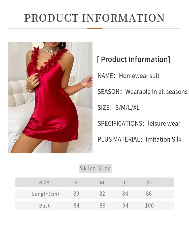 Summer Contrast Sensual Lace Silk Satin Nightdress for Women Nightgown Deep V Backless Split Slip Sleep Dress Pajamas