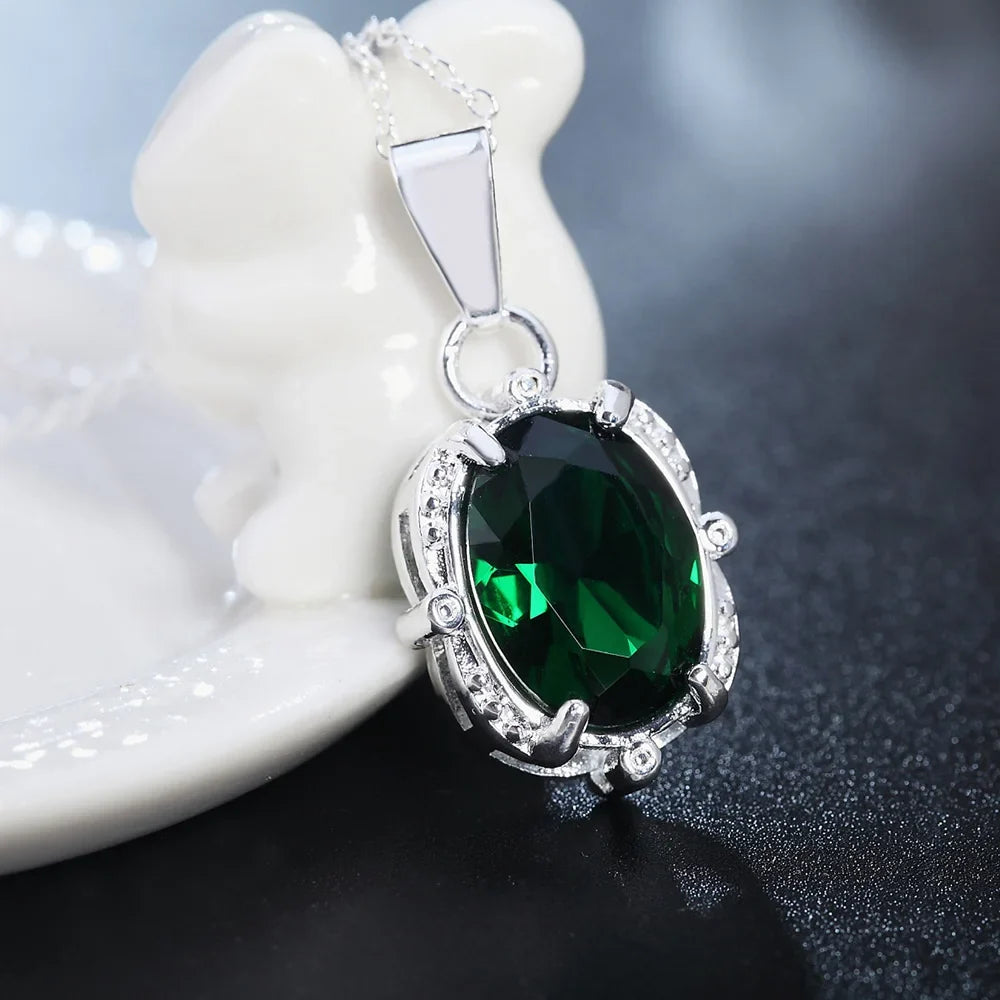 925 Sterling Silver Green Zircon Pendants Necklaces For Women Ladies Luxury Jewelry Accessories Gifts  Jewellery Money 925