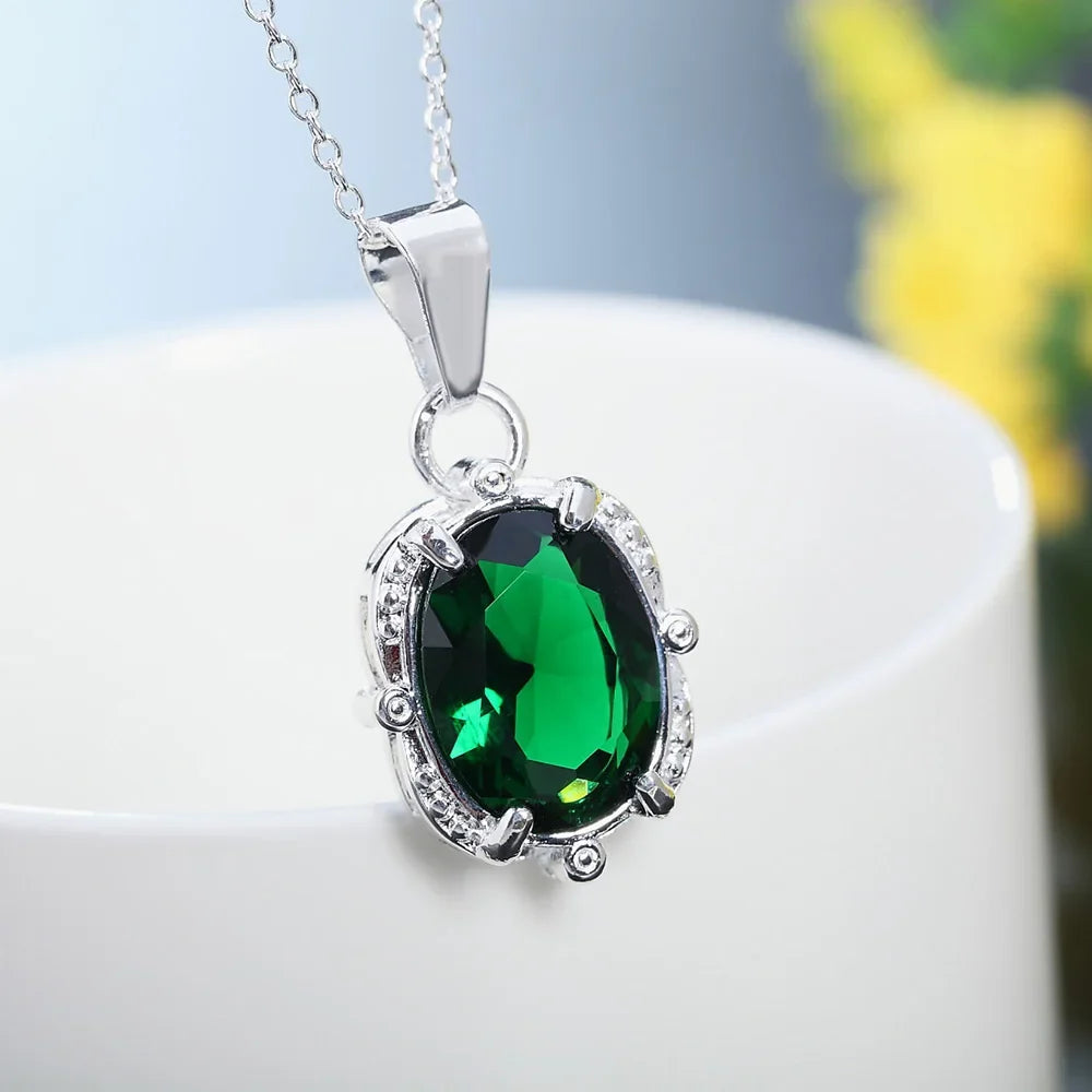 925 Sterling Silver Green Zircon Pendants Necklaces For Women Ladies Luxury Jewelry Accessories Gifts  Jewellery Money 925