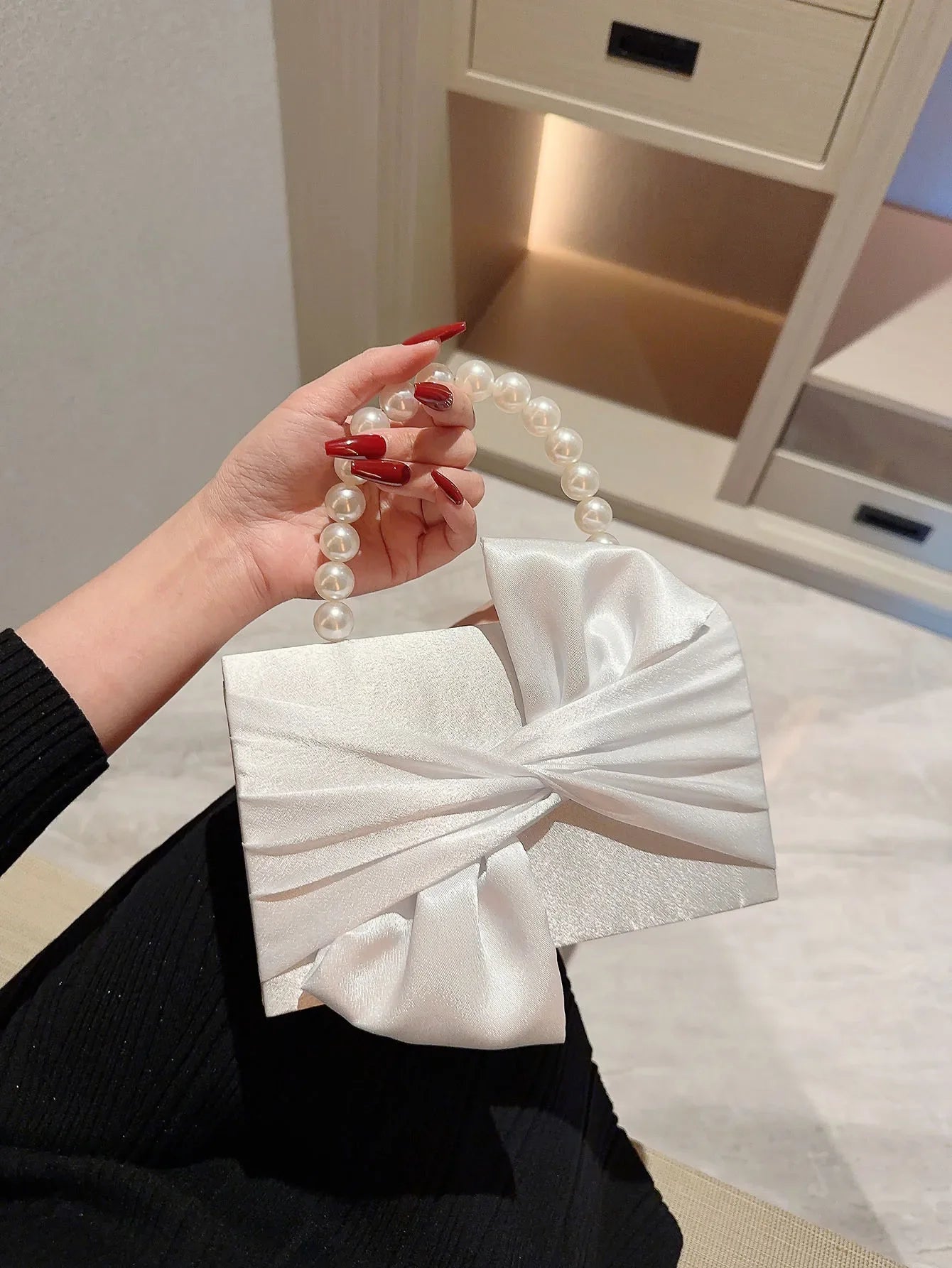 Lady Exquisite Flower Evening Bag | White Wedding Bag & Faux Pearl Handheld Banquet Bag (Party, Prom, Dress Bag)