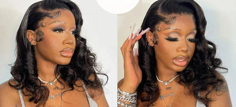 Body Wave Short Bob Wig Transparent Lace Front PrePlucked 13x4 Body Wave Lace