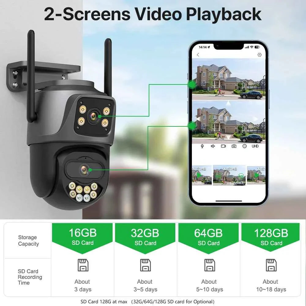 External Wifi PTZ Camera Dual Lens 4K 8MP HD Outdoor IP Camera 4MP Auto Tracking Security Protection CCTV Surveillance iCsee P2P