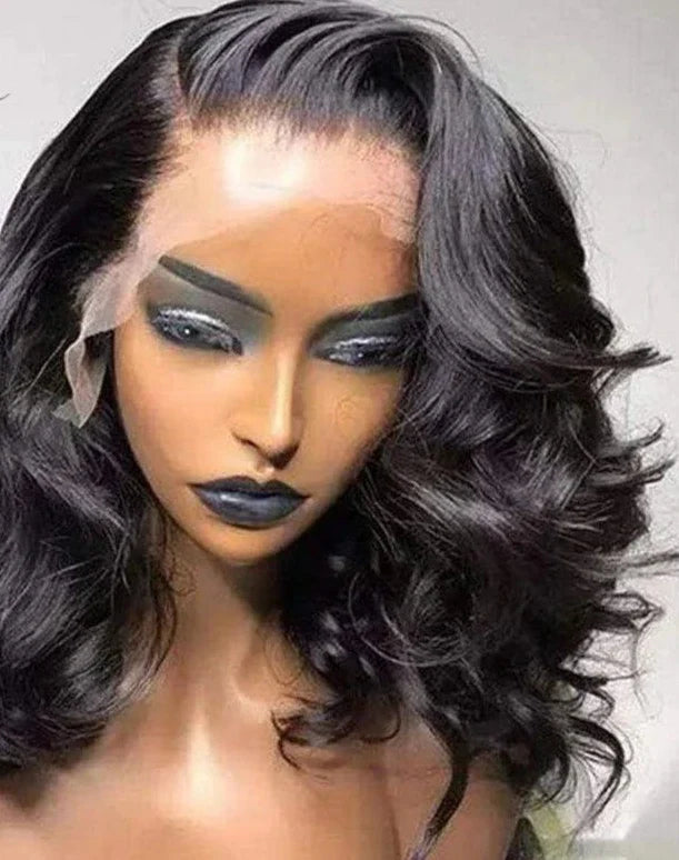 Body Wave Short Bob Wig Transparent Lace Front PrePlucked 13x4 Body Wave Lace