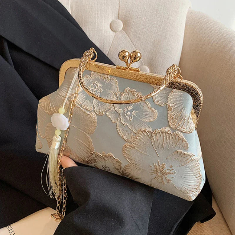 Chinese Style Embroidered Shoulder Bag | Elegant Handbag & Retro Small Square Bag (Wedding Party Luxury Designer Women's Evening Clutch)