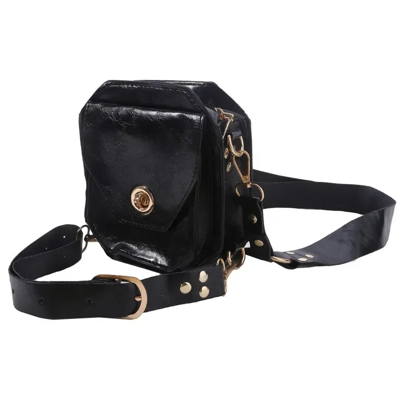 Punk Retro PU Square Waist Bag | Casual Small Square Hip Packs for Women (Multi-function Outdoor Leg Phone Pouch & Crossbody)