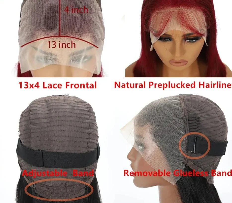 Bob Wigs Lace Front Human Hair Wigs 13x4 Burgundy Straight