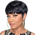 Rebecca Burgundy Red & Blonde Pixie Bob Wig | Short Straight Glueless Human Hair with Bangs