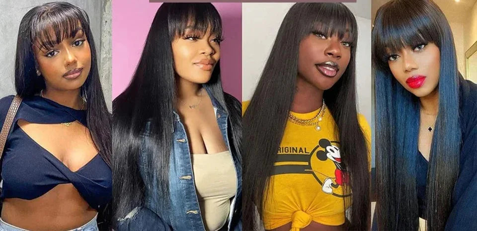 Bone Straight Human Hair Wig with Bangs | 3x1 Middle Part Lace Wig (Remy, Clearance Sale)