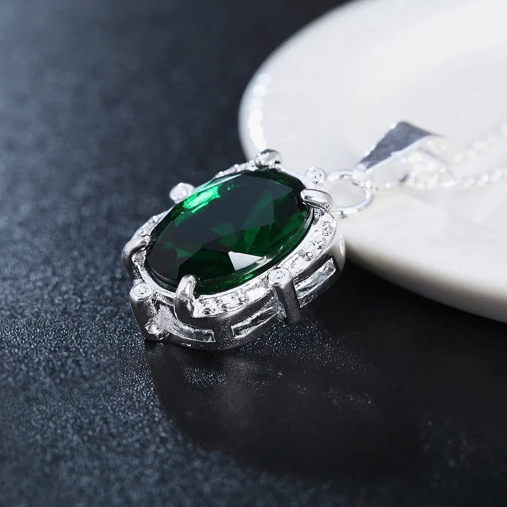 925 Sterling Silver Green Zircon Pendants Necklaces For Women Ladies Luxury Jewelry Accessories Gifts  Jewellery Money 925