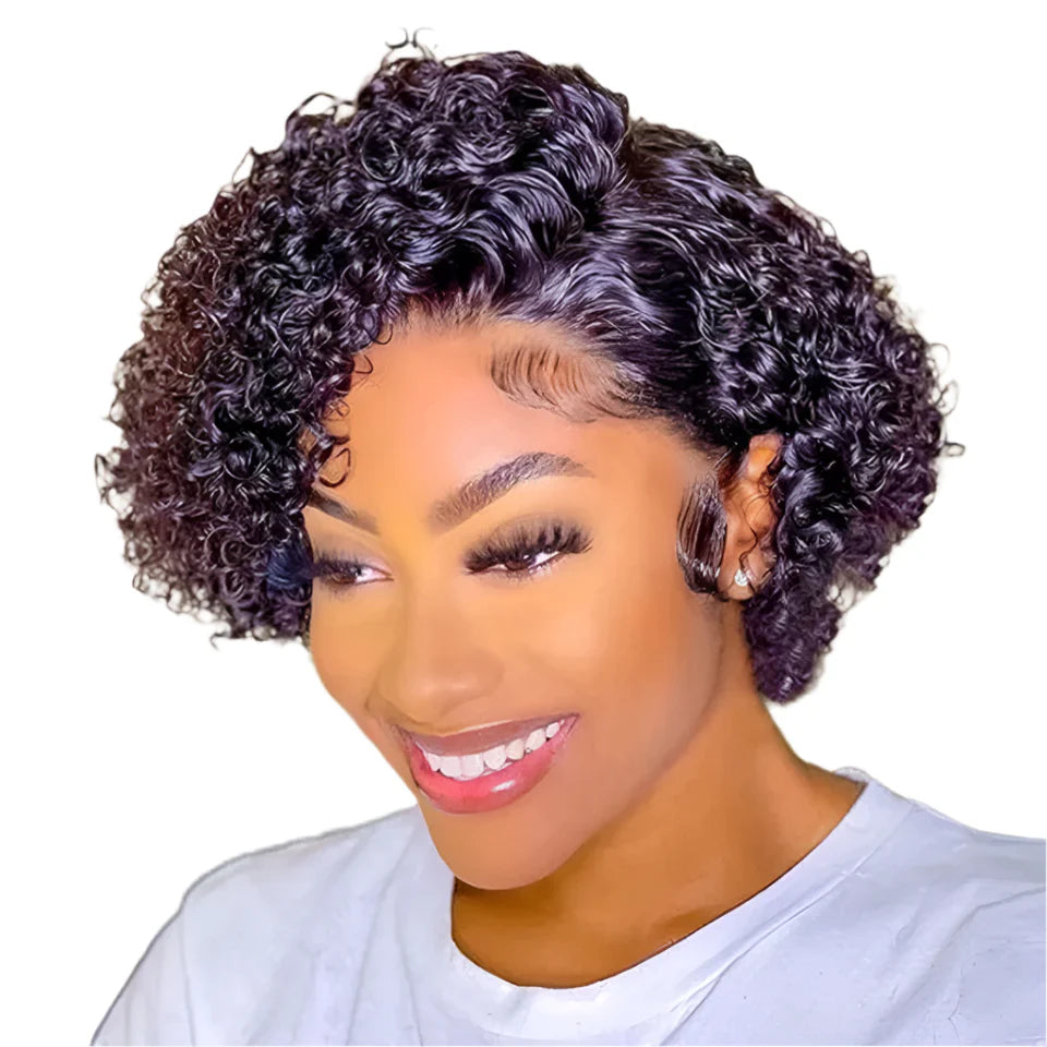 Natural Black Pixie Cut Wig | Short Curly Bob 13x1 Lace Front Human Hair (Pre-Plucked)