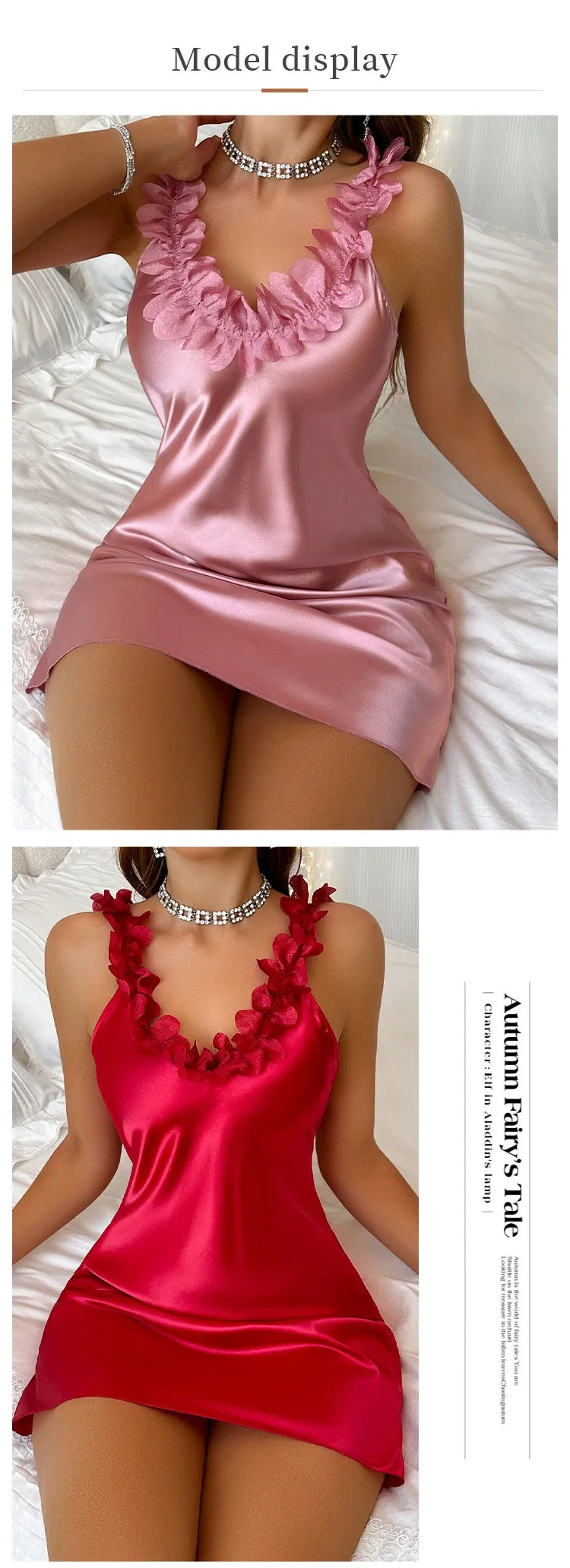 Summer Contrast Sensual Lace Silk Satin Nightdress for Women Nightgown Deep V Backless Split Slip Sleep Dress Pajamas