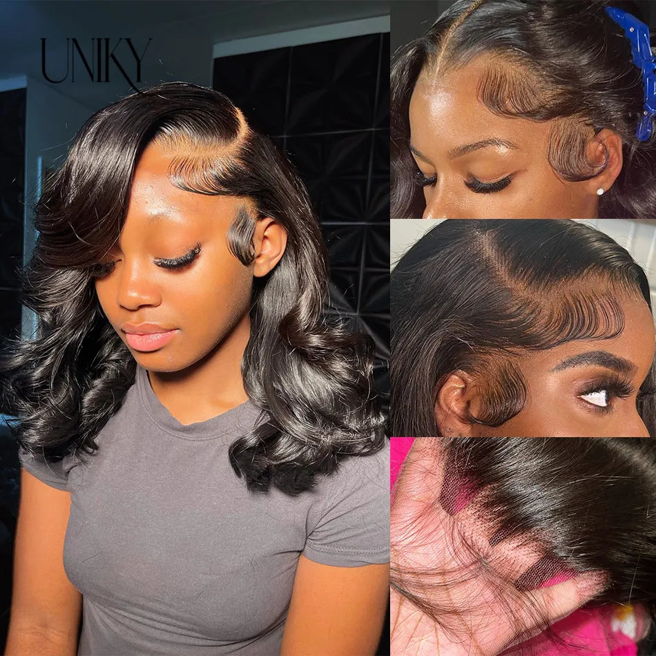 Body Wave Short Bob Wig Transparent Lace Front PrePlucked 13x4 Body Wave Lace