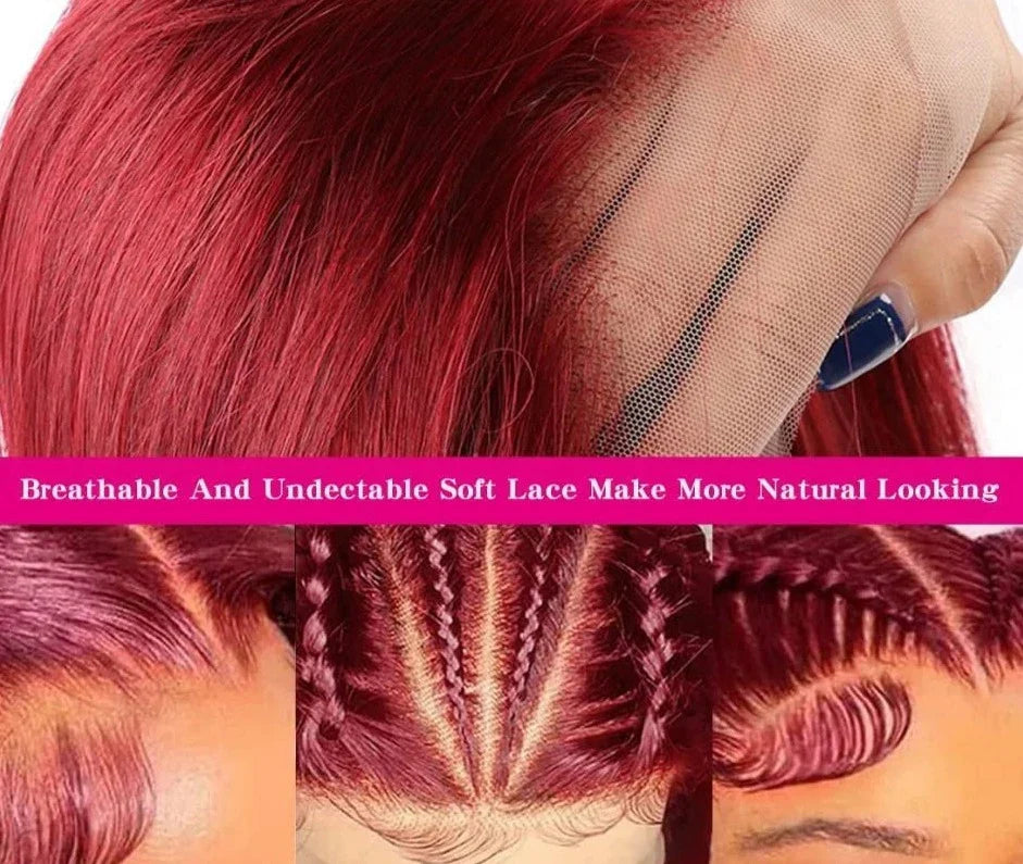 Bob Wigs Lace Front Human Hair Wigs 13x4 Burgundy Straight