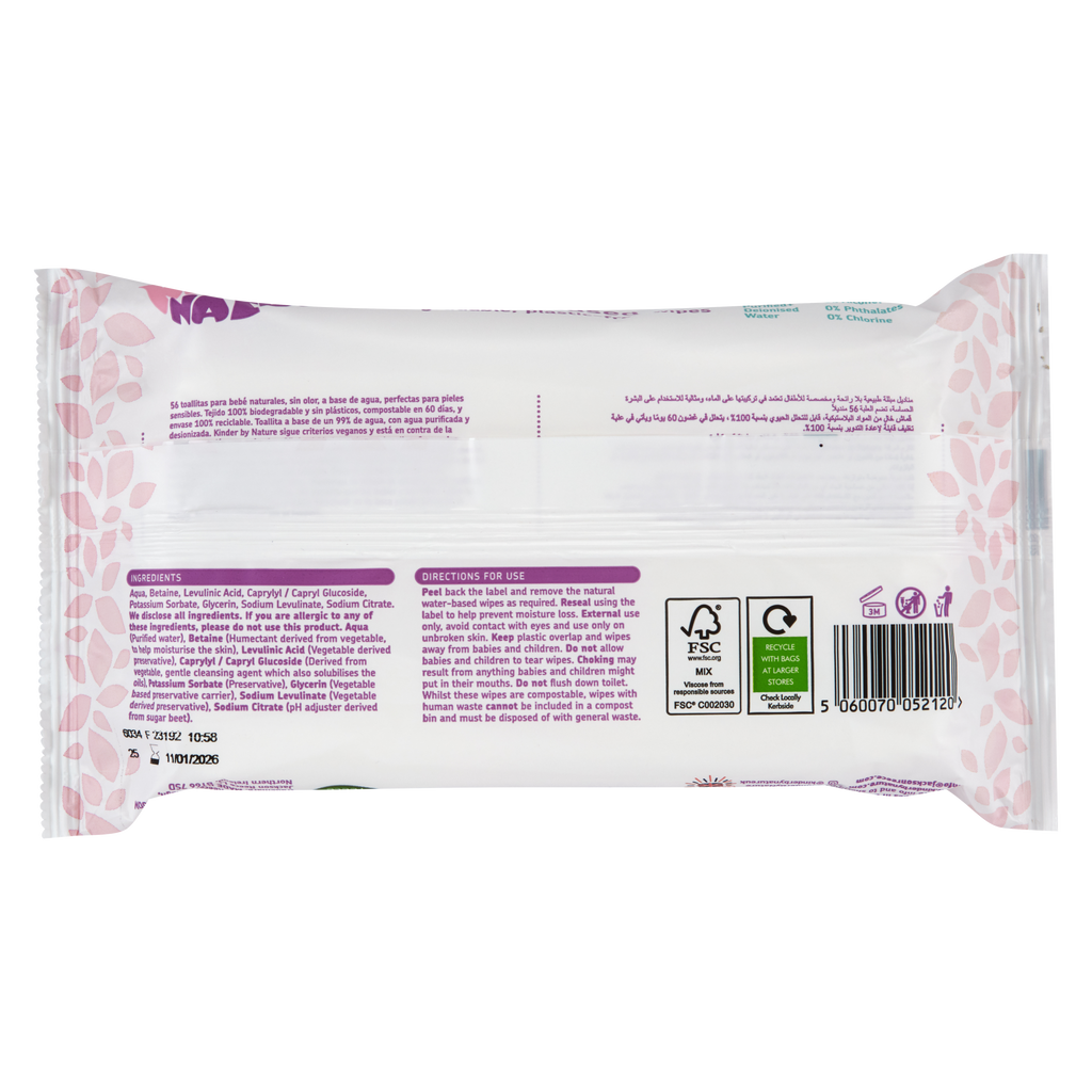Kinder by Nature 100% Biodegradable Water-Based Baby Wipes - 672 Count (12 packs of 56 wipes)