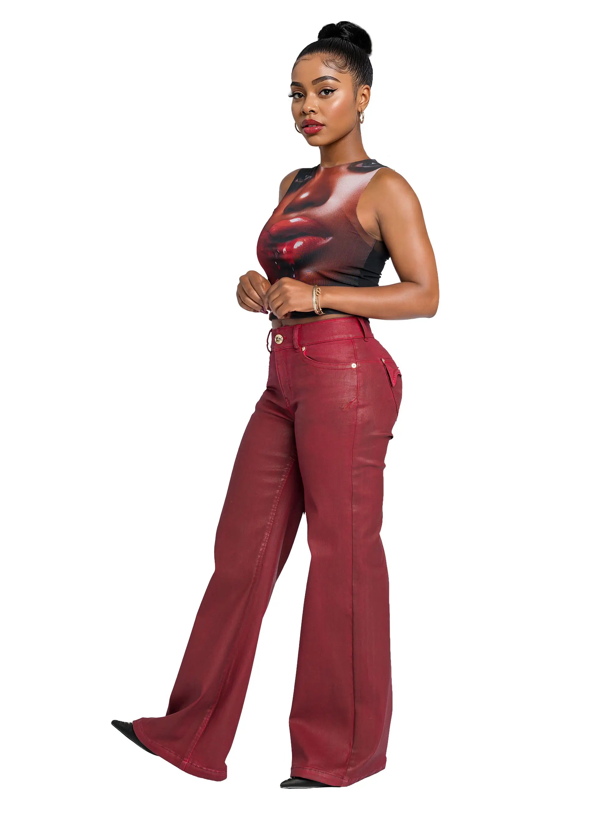 Low Rise Wide Leg Jean - Red Delicious