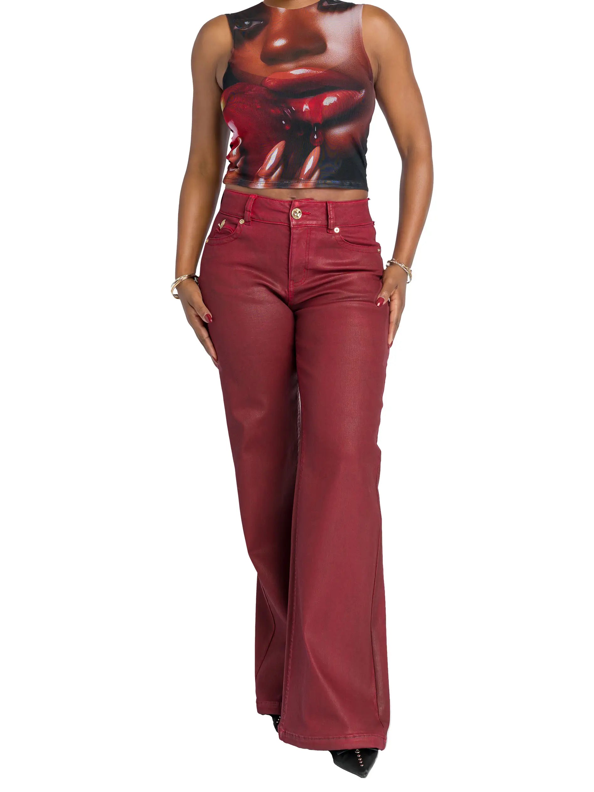 Low Rise Wide Leg Jean - Red Delicious